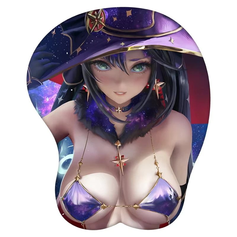 3D Mouse Pad Mona Megistus Genshin Impact Anime Mousepad Wrist Rest Silicone Sexy Creative Gaming Mat Gift