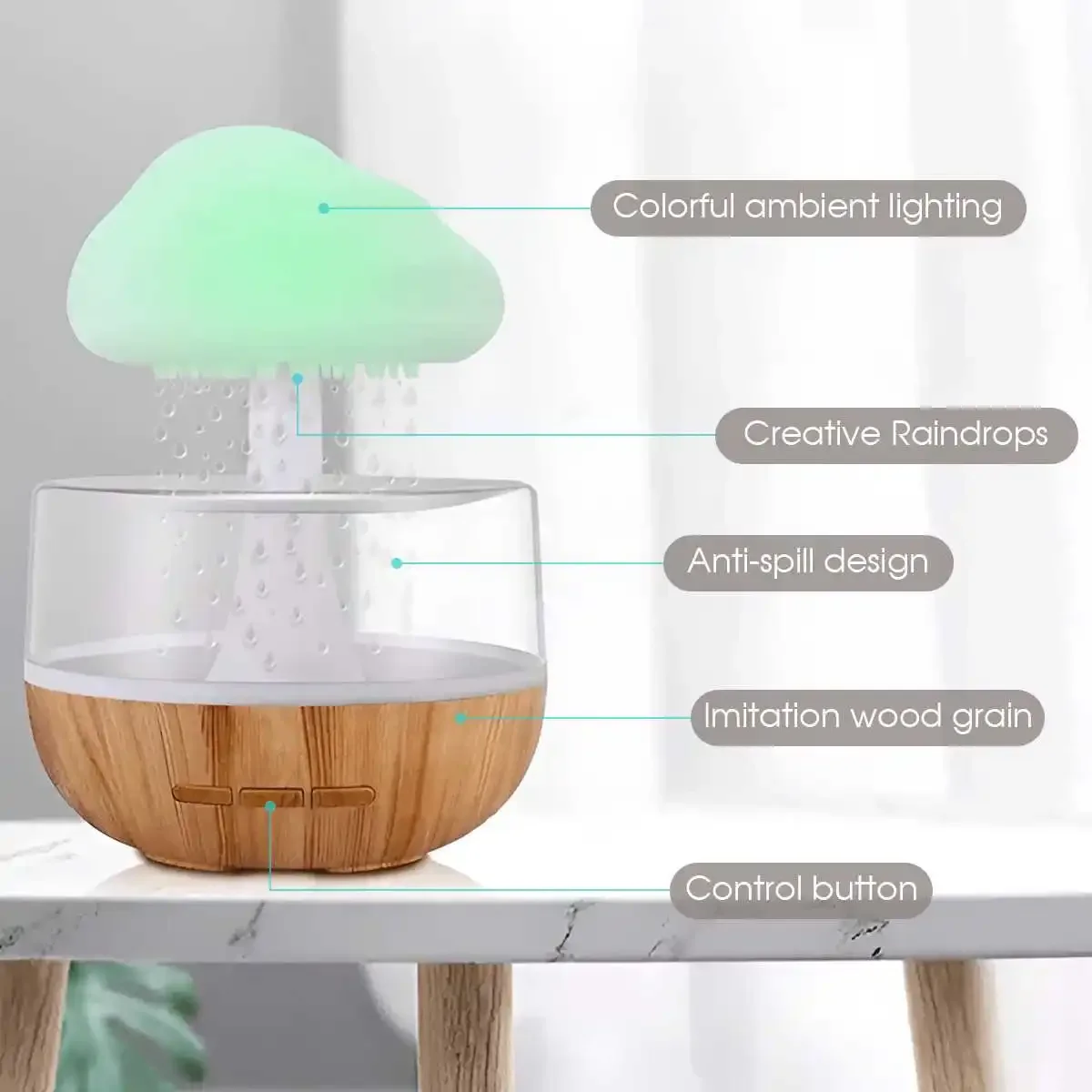 2026 New Upgrade Rain Cloud Humidifier Rain Colorful Mushroom Cloud Raindrop Atmosphere Lamp Night Light Essential Oil Small Aro