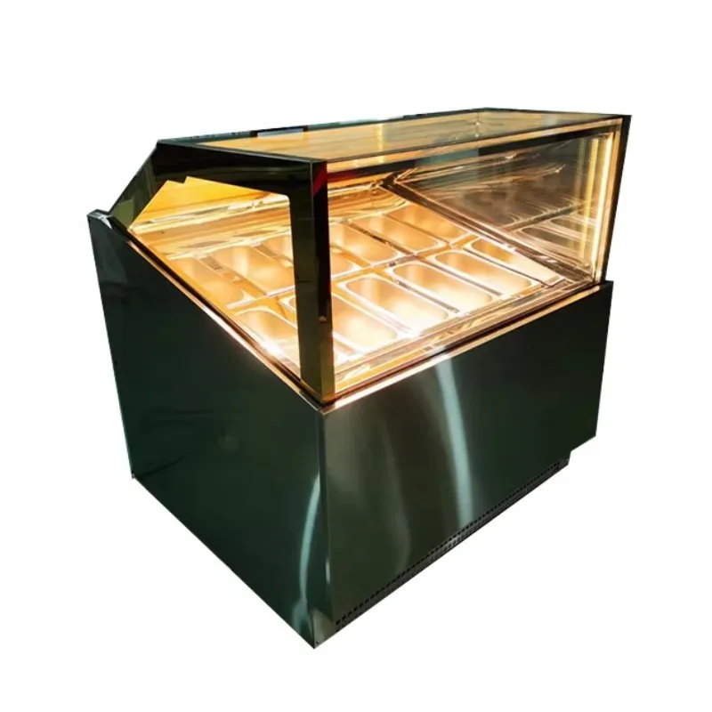 Commercial Use 16-Pan Ice Cream Scooping Freezer Single-Temperature Ice Cream Dipping Glass Showcase Cabinet Display Fan Cooling