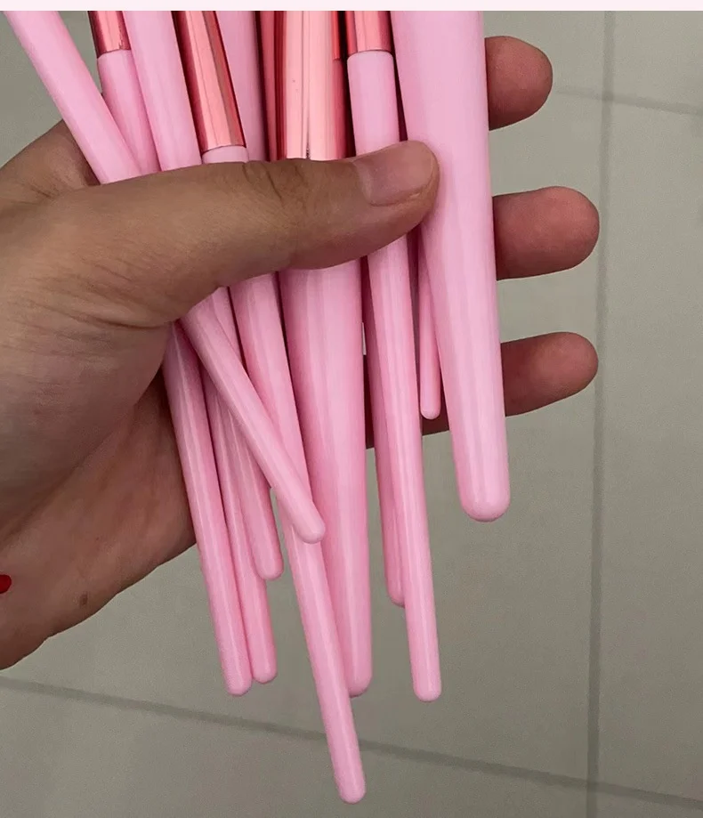 15 Uds. Brochas de maquillaje rosas, cerdas sintéticas Premium, base en polvo, sombra de ojos, juego completo de brochas de maquillaje