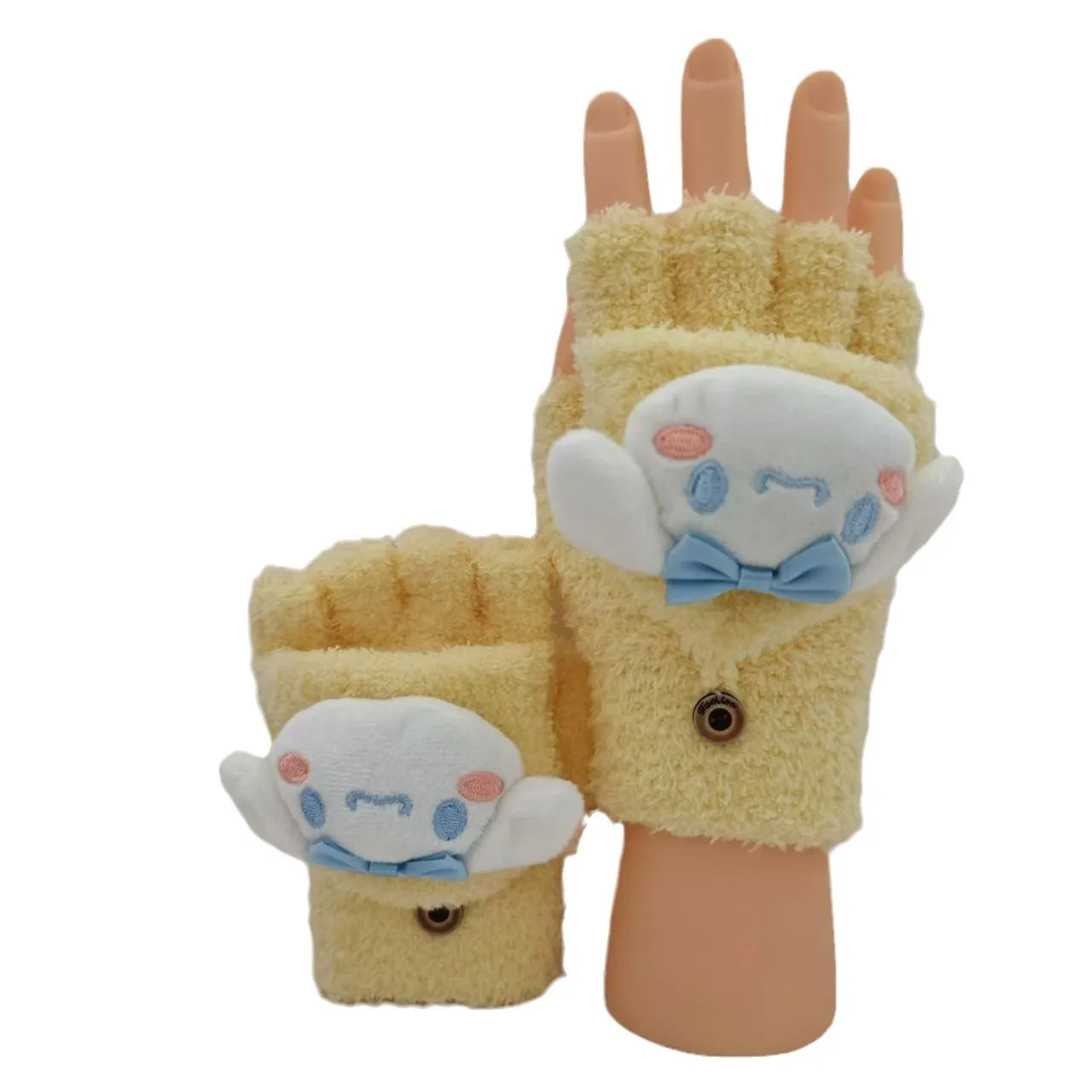 Sanrio Cinnamoroll Melody Kuromi Golves Women Kawaii Cartoon Warm Flap Open Half Finger Hello Kitty Y2k Knitted Coldproof Gloves