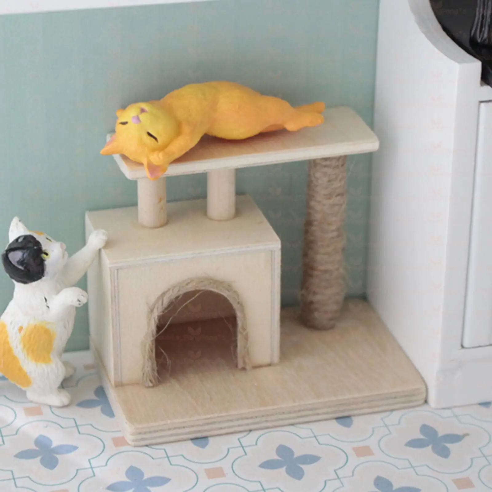 인형의 집 고양이 등반 인형 플레이 세트 미니 1:12 장식용