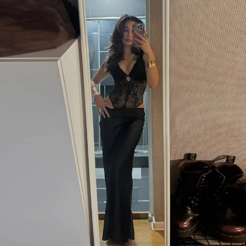 

Women Sexy Deep V Neck Lace Sheer Sleeveless Floral Corset Top Mesh Transparent Tummy Control Bodycon Night Club Party Lingerie
