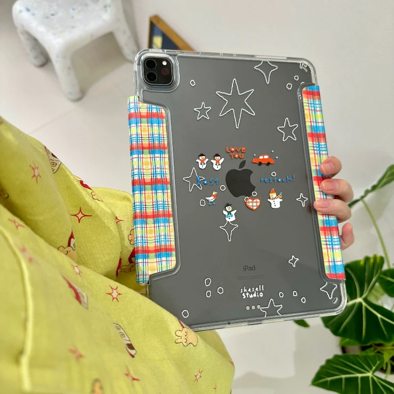 Hand drawn Star Snowman Stickers Tablet Case For iPad Pro 13in 11th M5 M4 12.9in A16 7/8/9/10th Air4/5/6/7 11in M2 M3 Mini Cover
