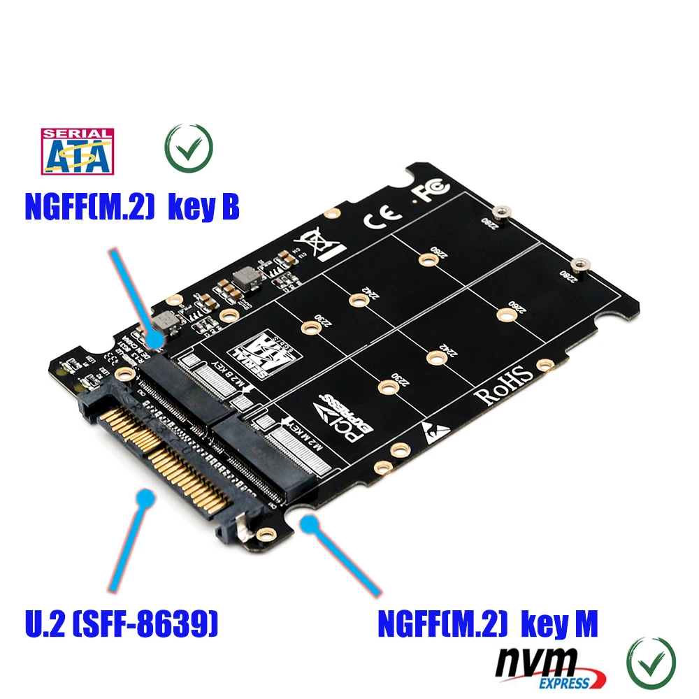 TISHRIC Adapter Card Dual M.2  NVME SSD(Key M)  Key B SSD to U.2 SFF-8639 Adapter Support 2280/2260/2242/2230 mm M.2 SSD