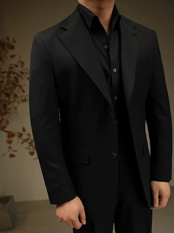 Italian Neapolitan Shoulder Padded Men's Suit Casual Slim Fit Commuter Business Casual Jacket Long Sleeve Plain Color