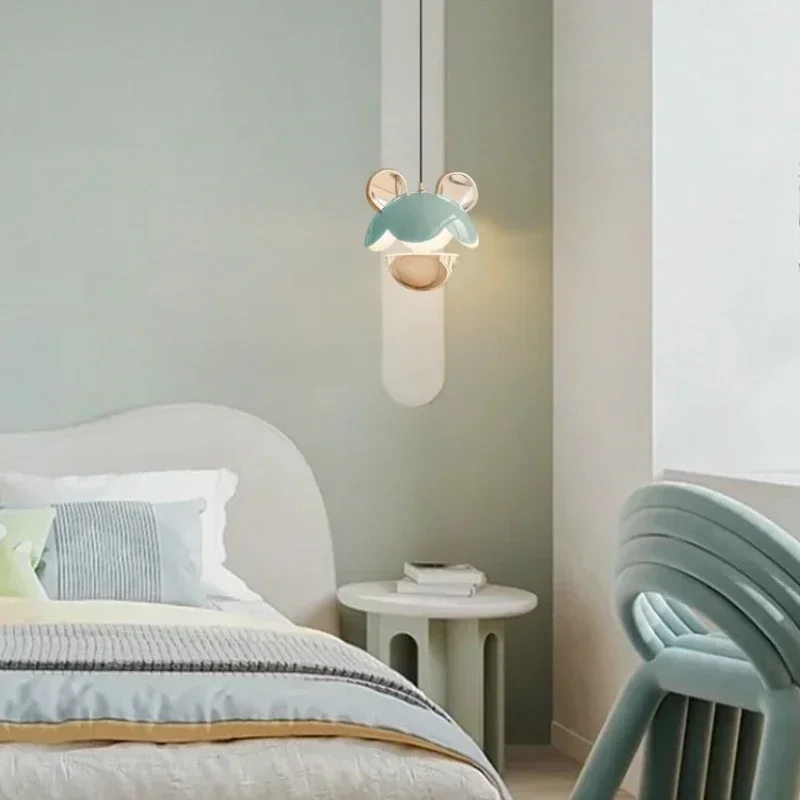 

SANDYHA Creative Bedside Pendant Lamp Macaron Bedroom Chandelier Cream LED Lighting Fixture Fo Room Study Home Decor