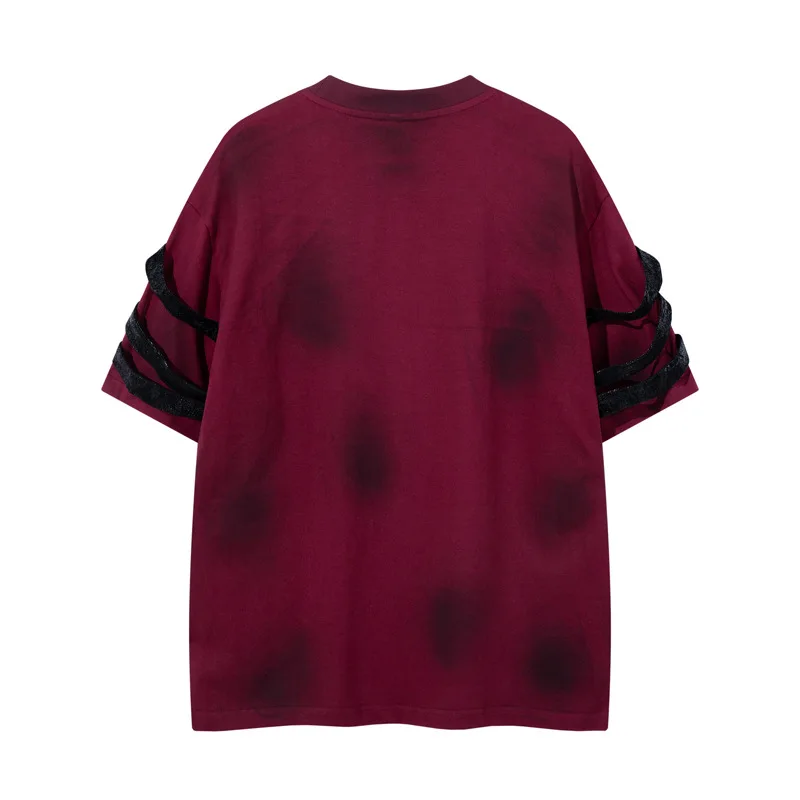 Men's High Street Vintage Oversized Hip Hop T Shirt With Rivets Fashion Streetwear Loose Fit Vibe Style Trees Baggy Short Sleeve