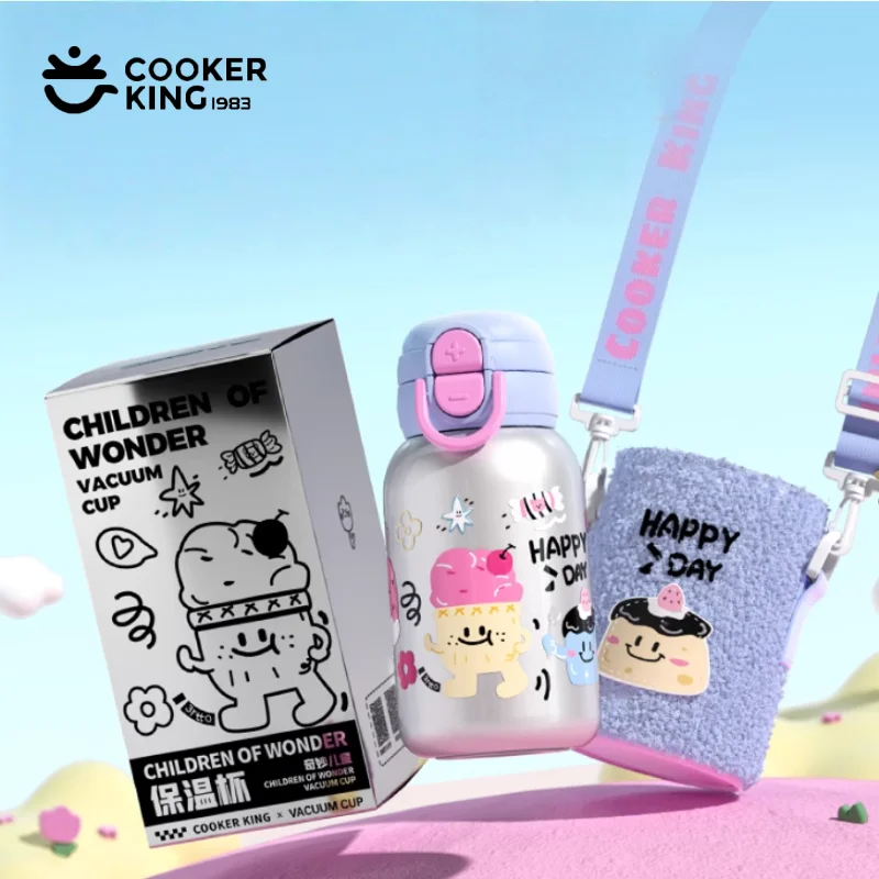 

COOKER KING 550ml Thermos Cup with Straw Stainless Steel Double drinking Insulated Cup Cartoon Water Bottle for Children Student
