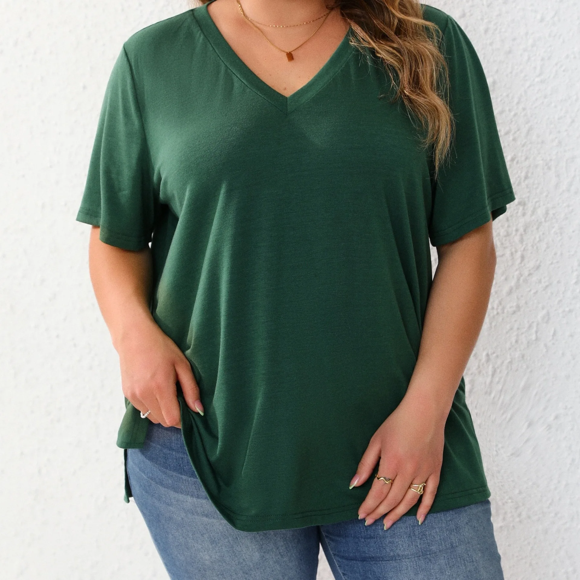 7XL 8XL Plus Size Women T Shirt Summer V-Neck Short Sleeve Pullover Loose Tops Casual Solid Colors Ladies Large Size Tee Shirt