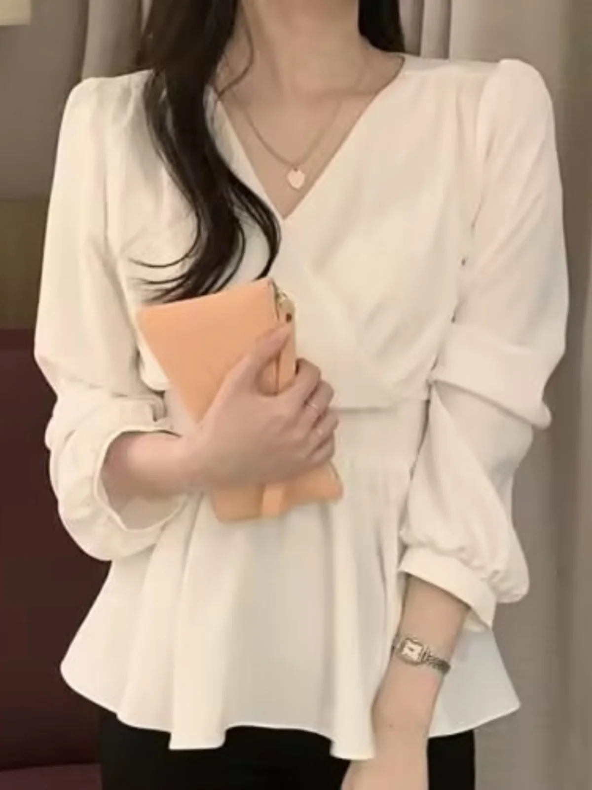 

Ele V-Ne Women's Chiffon irt Sweet Waist Cinching Sun Protection Top Summer New Sle Long Sve Lace Faion