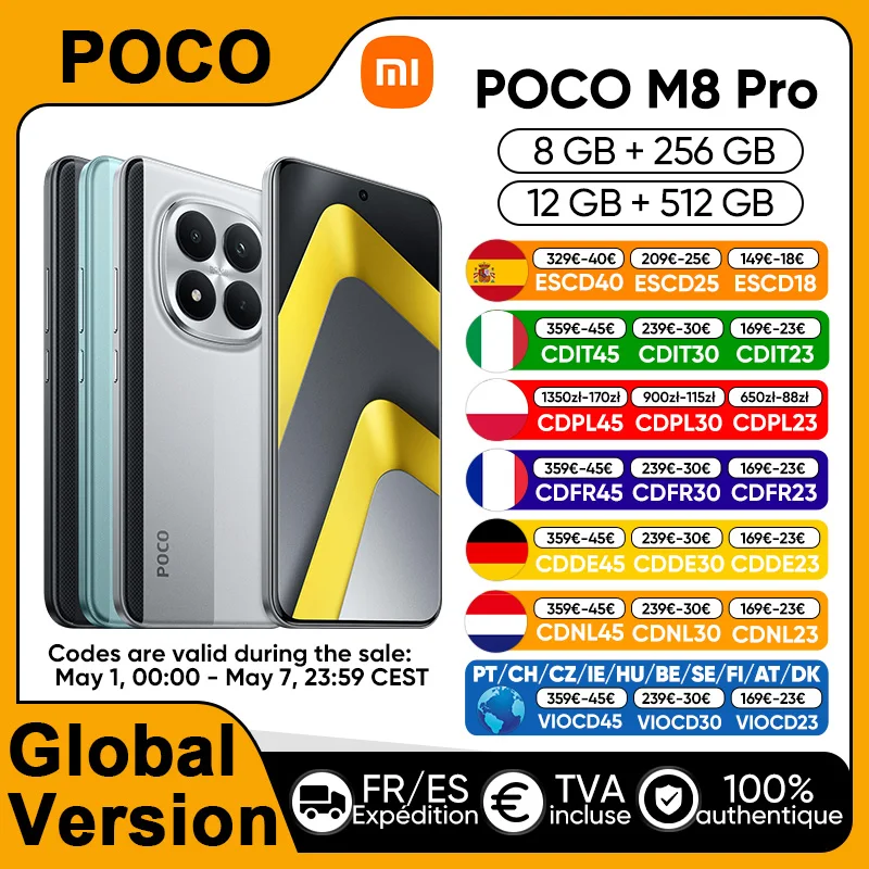 Version Globale du Smartphone POCO M8 Pro 5G Snapdragon ®   7s Gen 4, écran AMOLED 6,83 pouces 120 Hz, appareil photo principal 50 MP, batterie 6500 mAh, NFC
