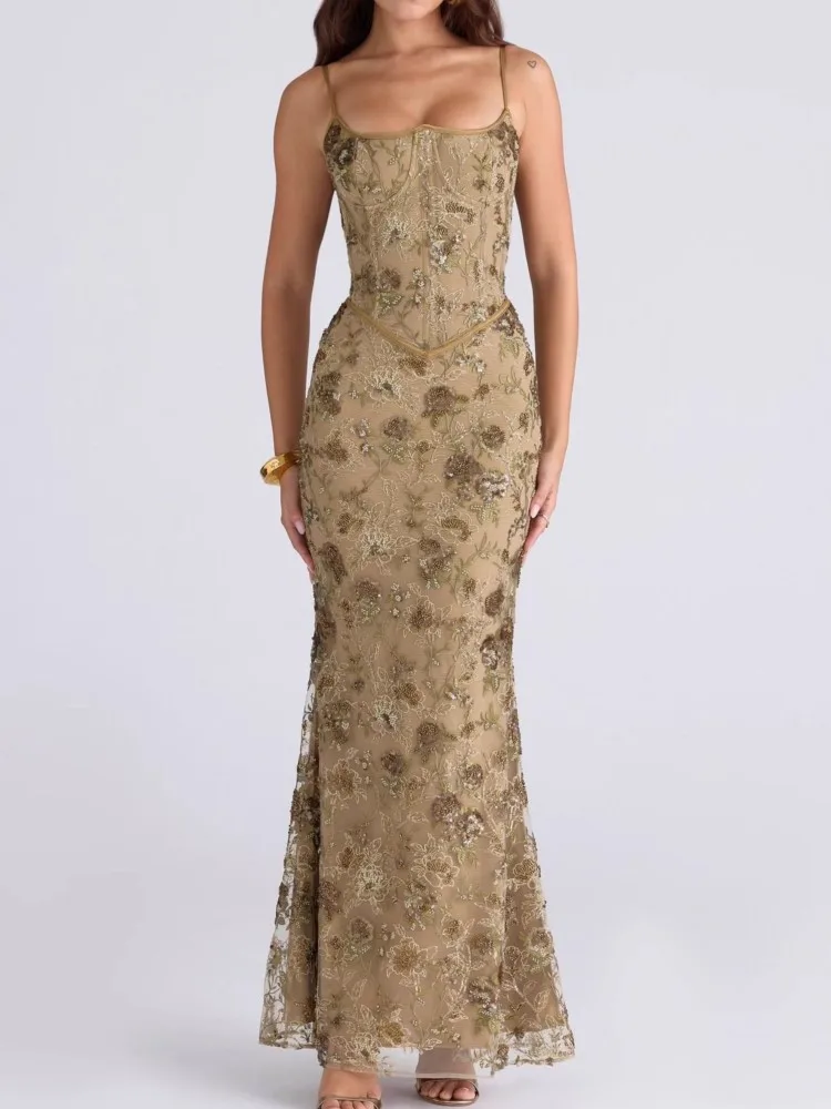 新しい女性のセクシーなホットガールスリムドレス春と夏の気質ローカラーノースリーブバックレスタイ宴会ハイウエストスカート