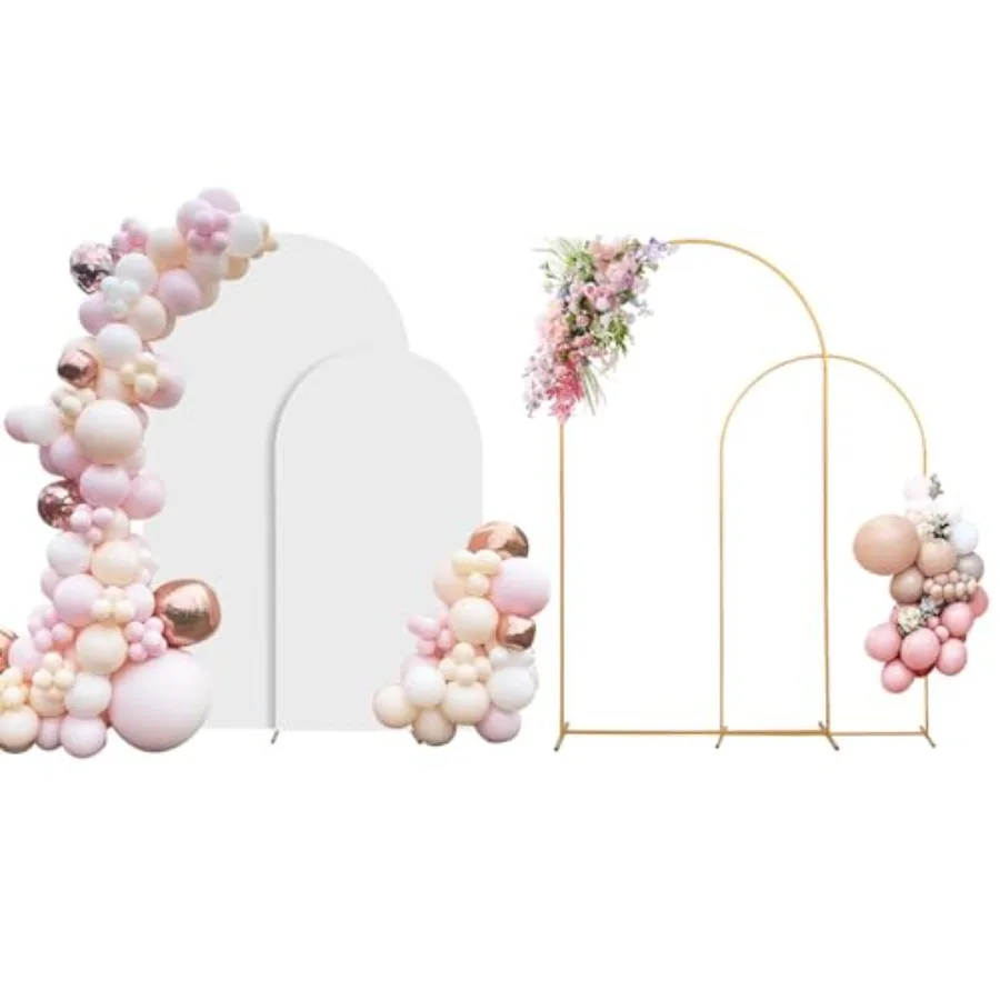 

Wedding arch backdrop stand set of 2 with cover 7.2FT+6FT,gold metal, for birthday party baby shower graduation ceremony decora