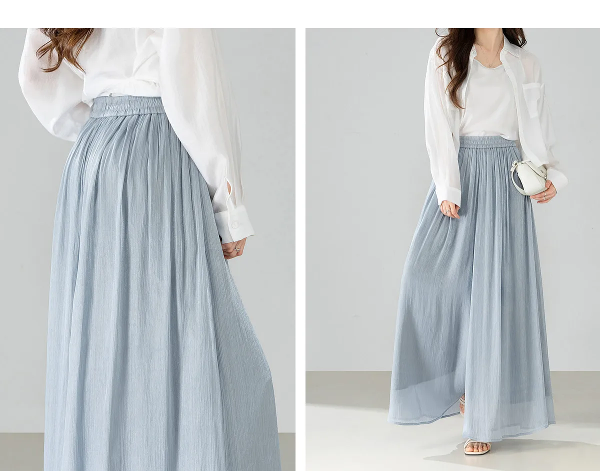 SENTUBILA Büro Einfacher, leichter, schimmernder Rock in Lila, Damen-Sommerhose mit elastischem Bund, Taschen, fließend, lässig, Culottes 162KF7358 – Detail 25