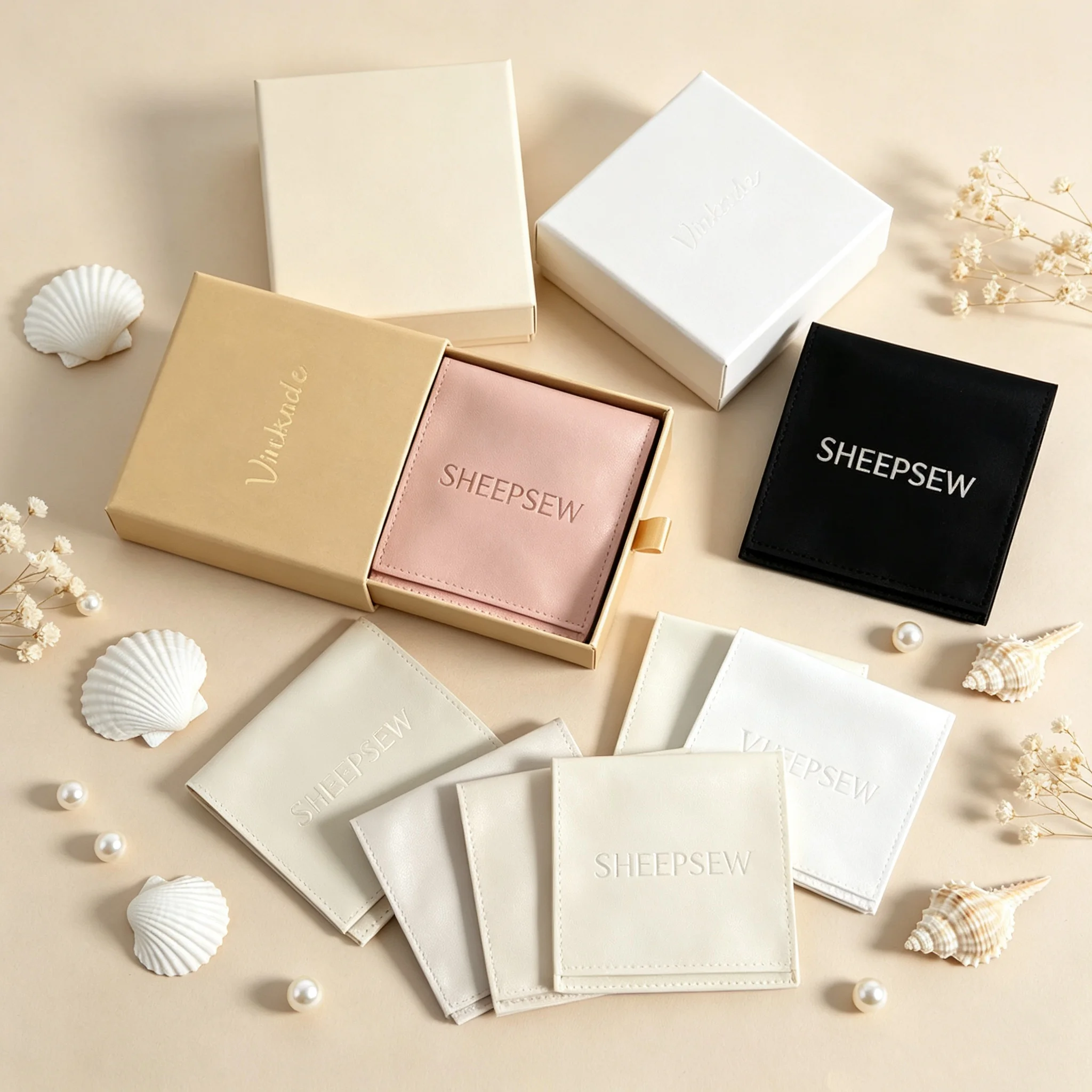 SHEEPSEW Luxury Custom Logo Slide Drawer Jewelry Packaging Set, Gift Boxes With Microfiber Pouches For Necklaces Bangles Earring
