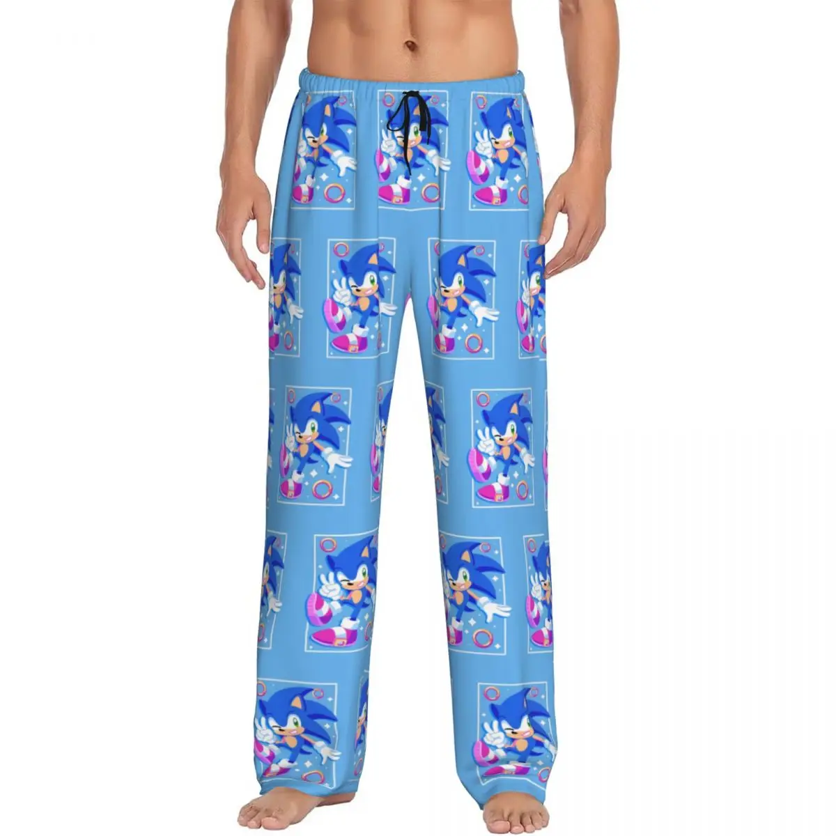 

Custom Soniced Pajama Pants Sleepwear for Men Elastic Waistband Hedgehog Game Sleep Lounge Bottoms with Pockets