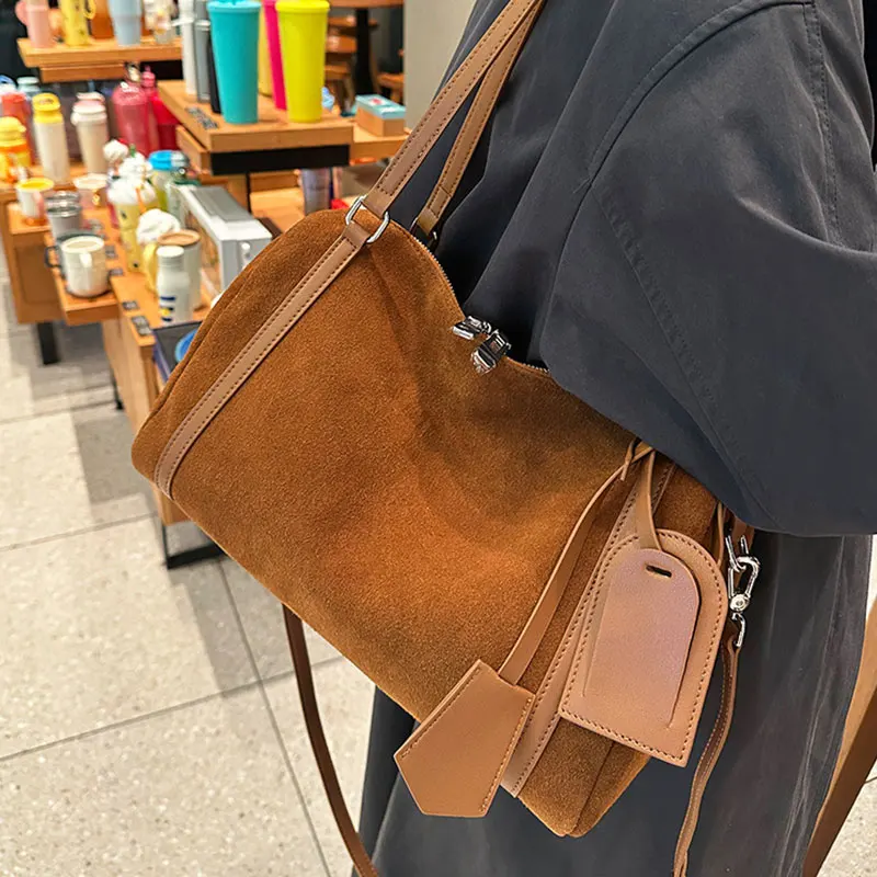 

Women's Bag Luxury Designer Suede Cow Leather Shoulder Bag Women High Quality Crossbody Bags Large Capacity Fashion Handbag