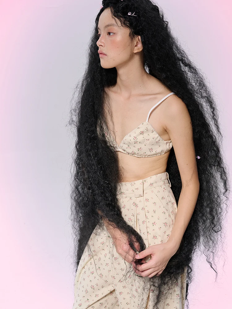 Moss Fifi Women's Loose Comfortable Cotton Casual Pants Long Floral Print Wide Leg Pants High Waist Zipper Fly Sweet Sle