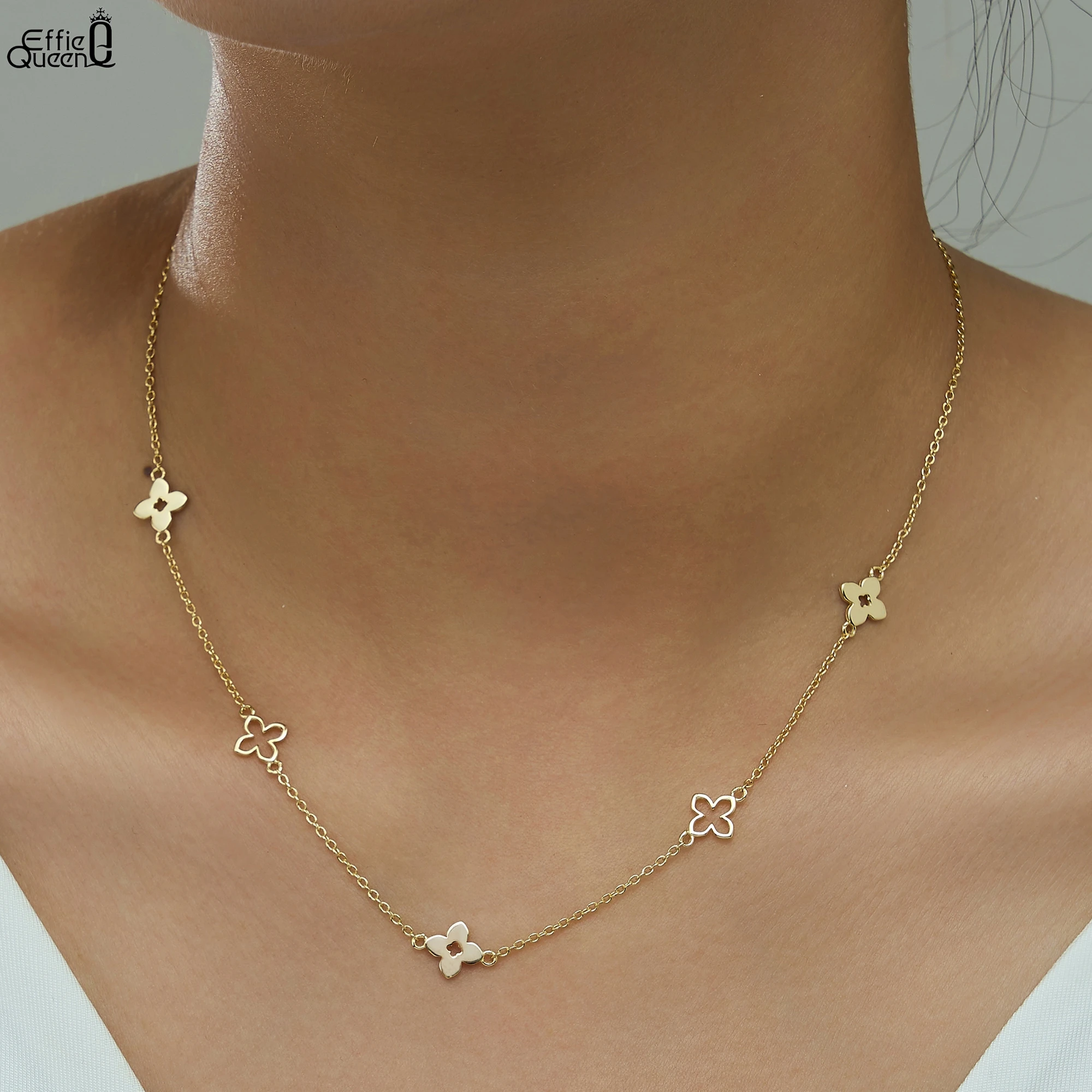 

Effie Queen 925 Sterling Silver 14k Gold Four Leaf Clover Flower Choker Necklace Jewelry for Women 2025 Trend Necklace APN56