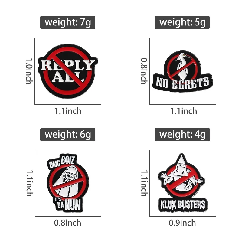 4PCS/SET Prohibition Symbols Enamel Pins Custom No KLUX BUSTERS Brooches Lapel Badges Punk Gothic Jewelry Gift Friends Wholesale