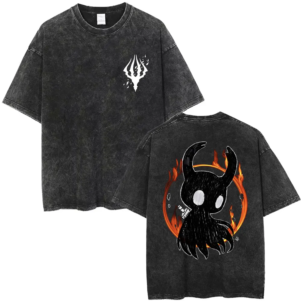 

Washed Vintage Game Hollow Knight Graphic T Shirt Men Women Clothing Fashion Casual T-shirt Men's Anime Oversized T-shirts Tops