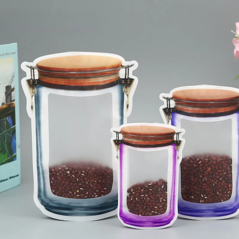 السفر المحمولة ميسون جرة ختم التعبئة والتغليف حقيبة غير النظامية الذاتي الدائمة كيس بلاستيكي ذاتي الغلق سميكة شاي الأعشاب الفواكه المجففة وجبات خفيفة الحلوى