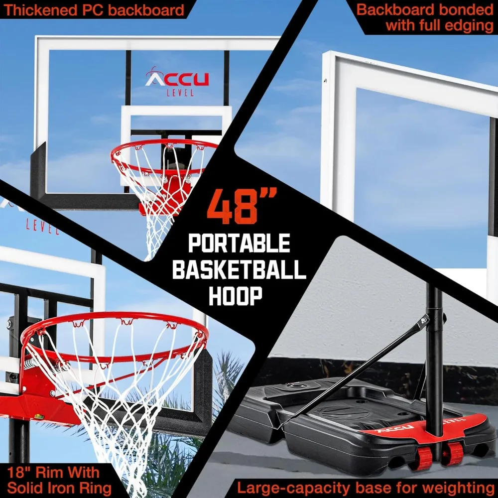 Verstellbares Basketball-Doelsystem, 4,7–10 Fuß, tragbar, mit 44–48 Zoll Winkel verstellbarer Rückwand für Kinder und Familien