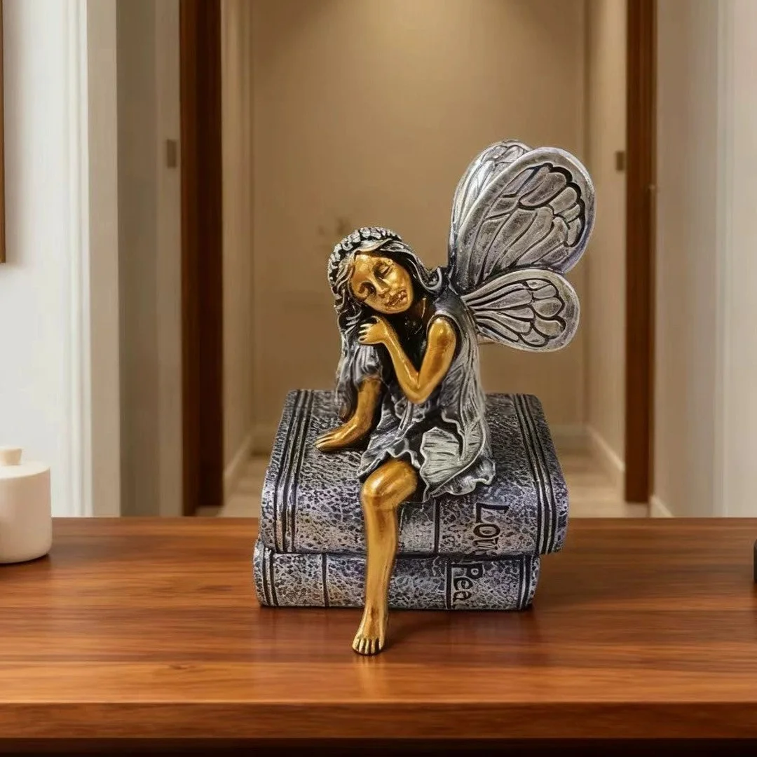 

Home Decor Creative Cute Fairy Figurines Handmade Funny Angel Girl Statue Resin Craft with Wings Fairy Desktop Ornament Outdoor