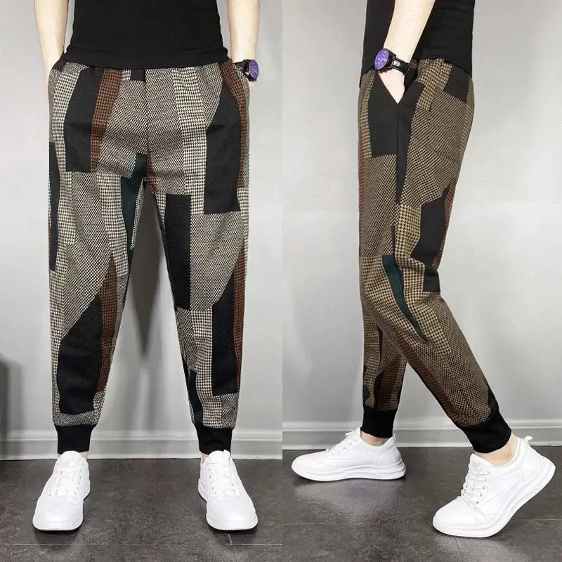 

2023 Spring Autumn Trend Stitching Small Foot Casual Pants Male Trousers Loose Fashion Harem Pants Net Red Thin Beam Pants