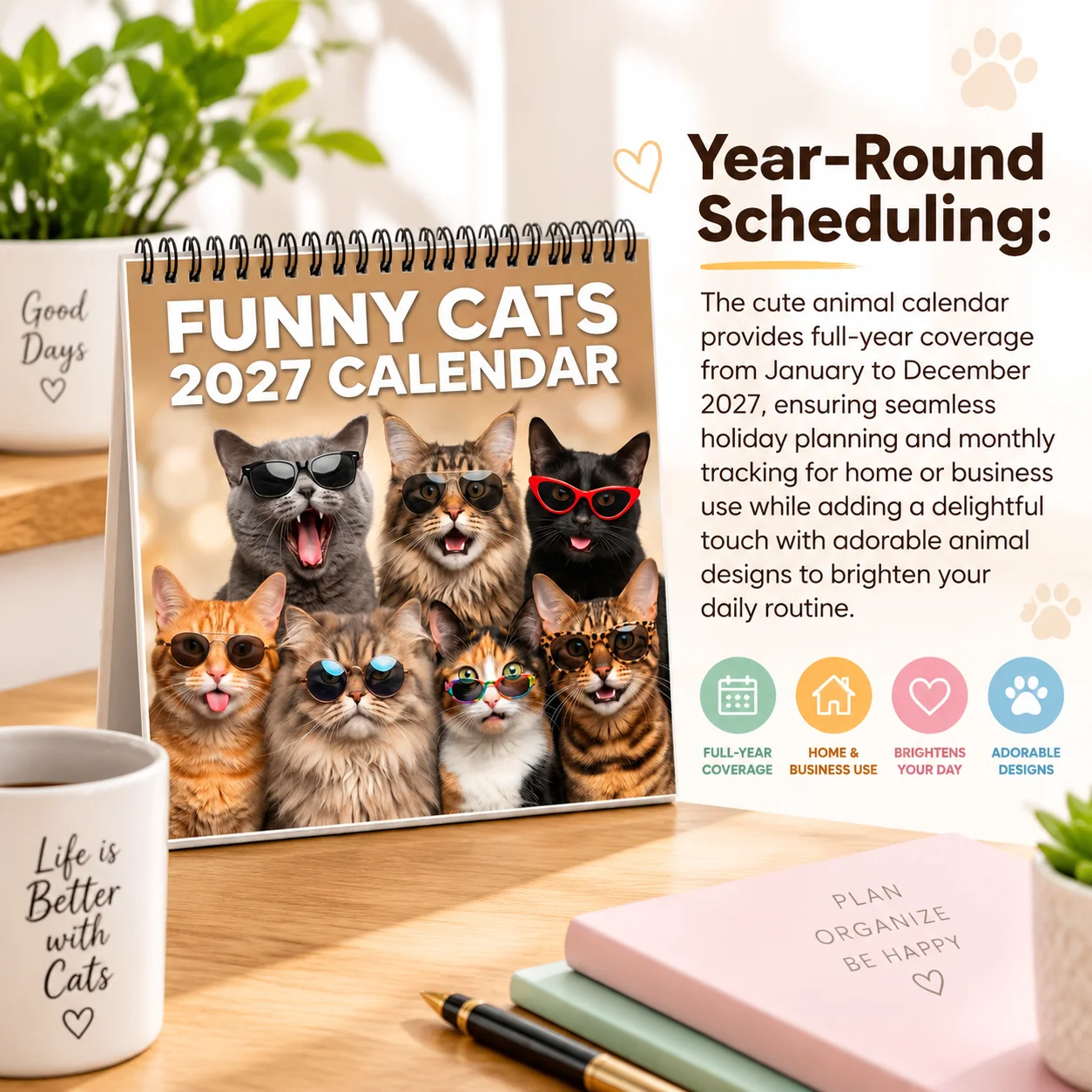 2027 Fun Cat Meme Calendar 12 Months Humorous Christmas Annual Plan with Monthly Layout Decoration for Home Living Room Monthly