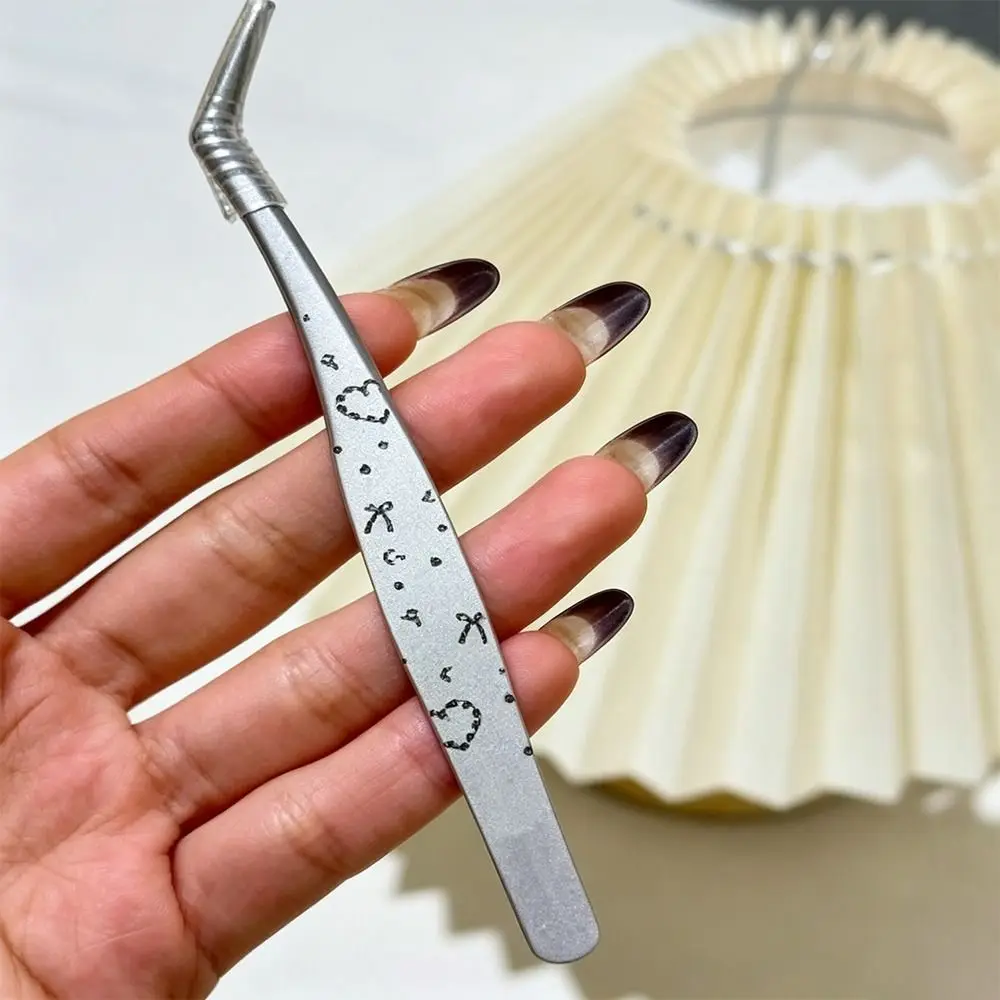 Stainless Steel Curved Stickers Tweezers High Precision Cartoon False Eyelash Tweezers Anti-static Eyelash Curler