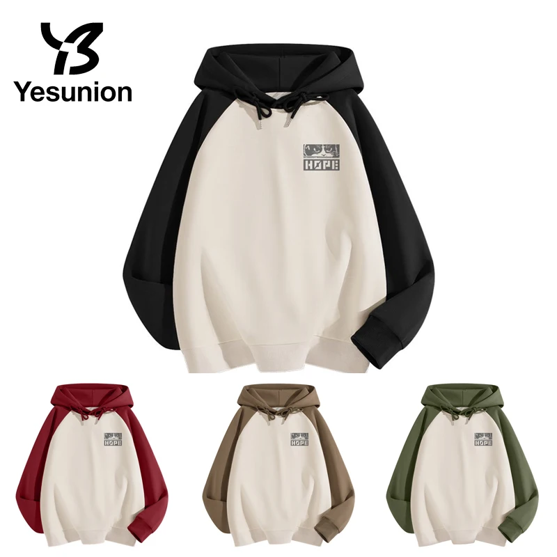 American Printed Style Hooded Sweatshirt Women's Autumn Winter Shoulder Insert Casual Pullover Comfortable Cotton Hoodie