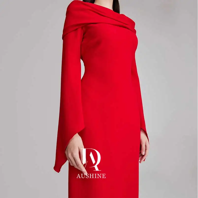 Aushine-vestido de noche de cumpleaños personalizado, largo hasta el tobillo, mangas largas, vestidos elegantes de fiesta de boda para mujer árabe 2024