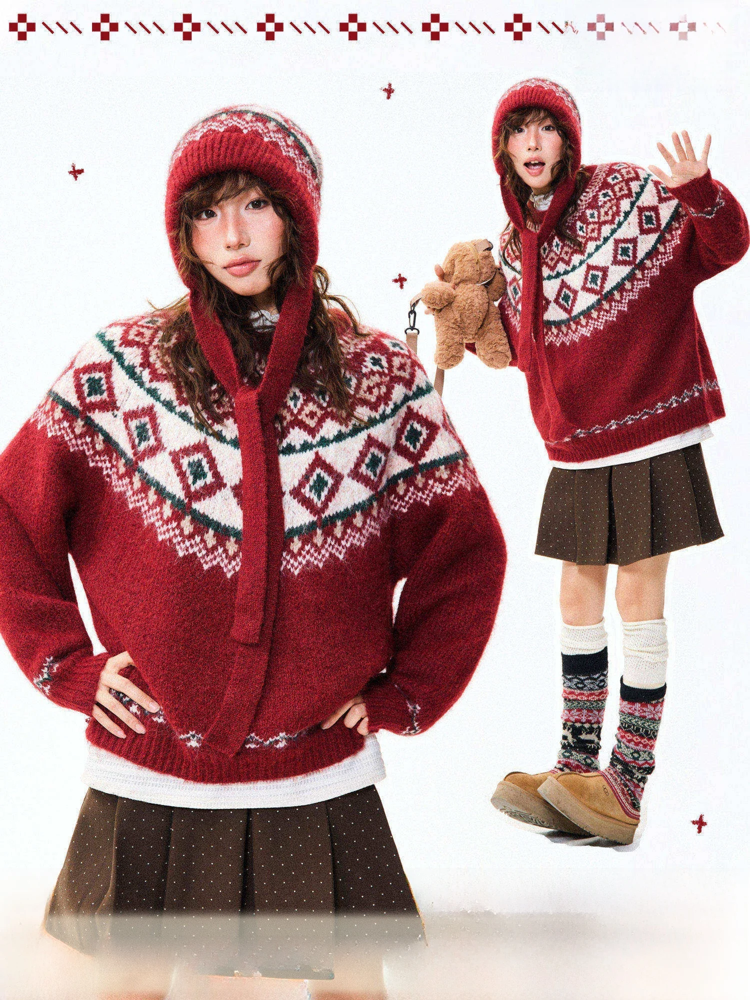 

Женский вязаный свитер Young Stage Cisas: повседневный, красный, зимний, универсальный, теплый, утолщенный, с длинными рукавами, круглый вырез