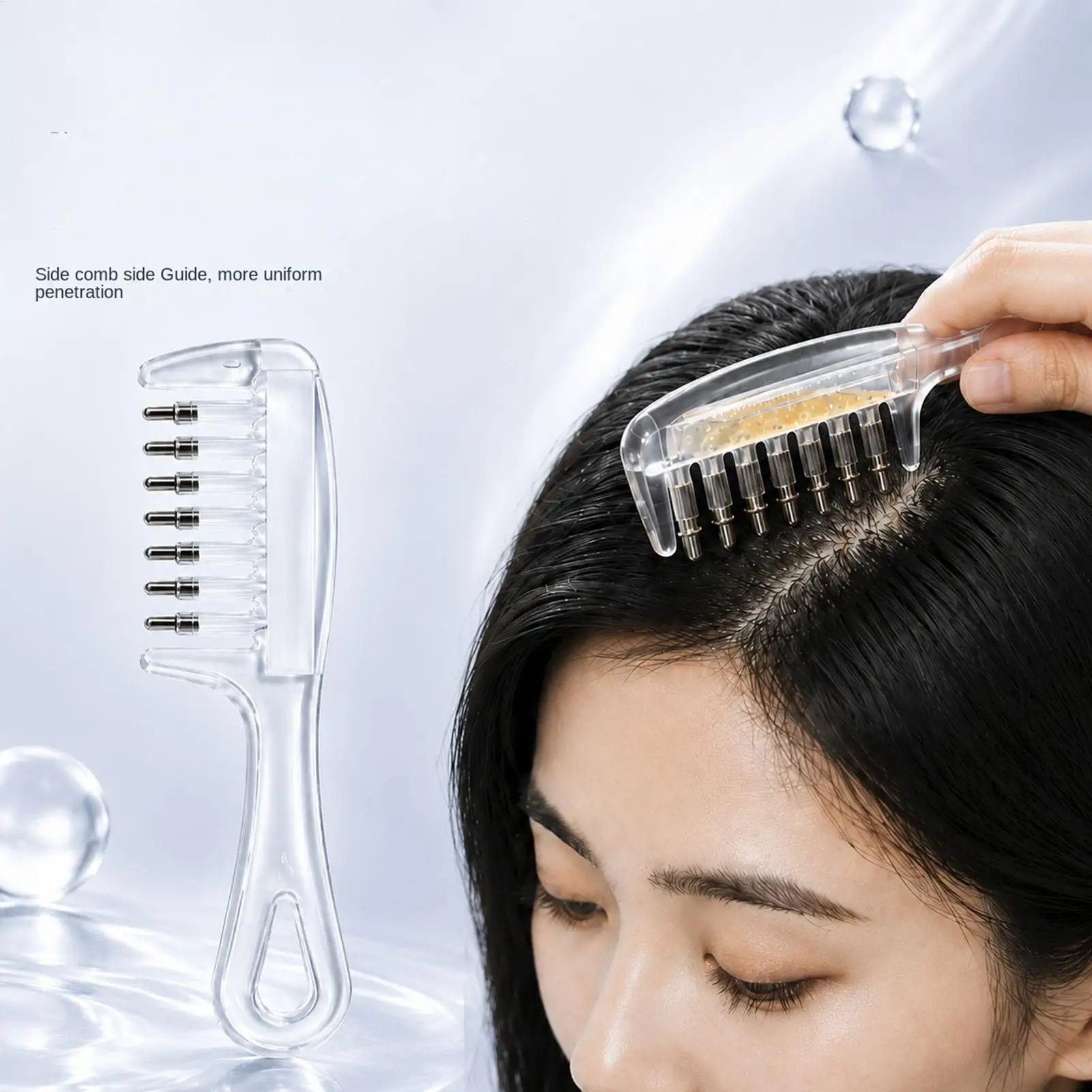Transparent Scalp Liquid Guide Comb Anti-Static Anti-Frizz Hair Oil Applicator Comb with Visible Tank Reservoir Ergonomic Handle