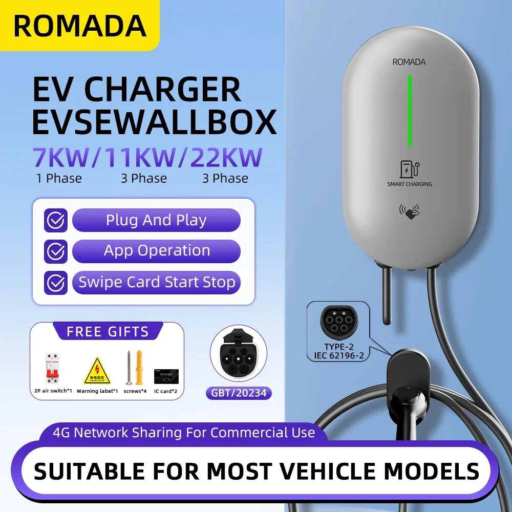 

16A 11KW 3Phase EV Charger with GB/T20234 IEC62196 Type2 Cable Car Wallbox Charger Socket with Bluetooth APP Control