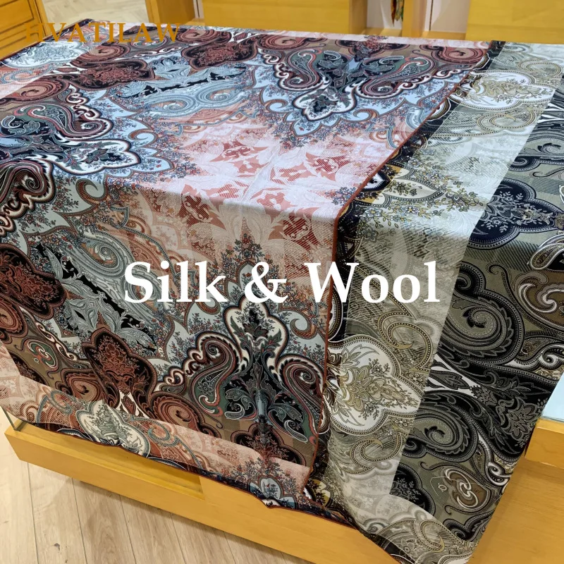 New Luxury 30% Silk 70% Wool Scarf 135x135cm Big Size Women Square Scarf Designer Floral Shawl Winter Warm Wrap Pashmina Bandana