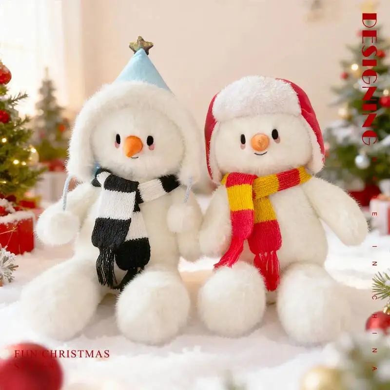 37cm﻿ Christmas Snowman Plush Toy Wearing A scarf Lovely Soft Stuffed Snowman Plush Doll Festive Decorations Boy Girl Gift