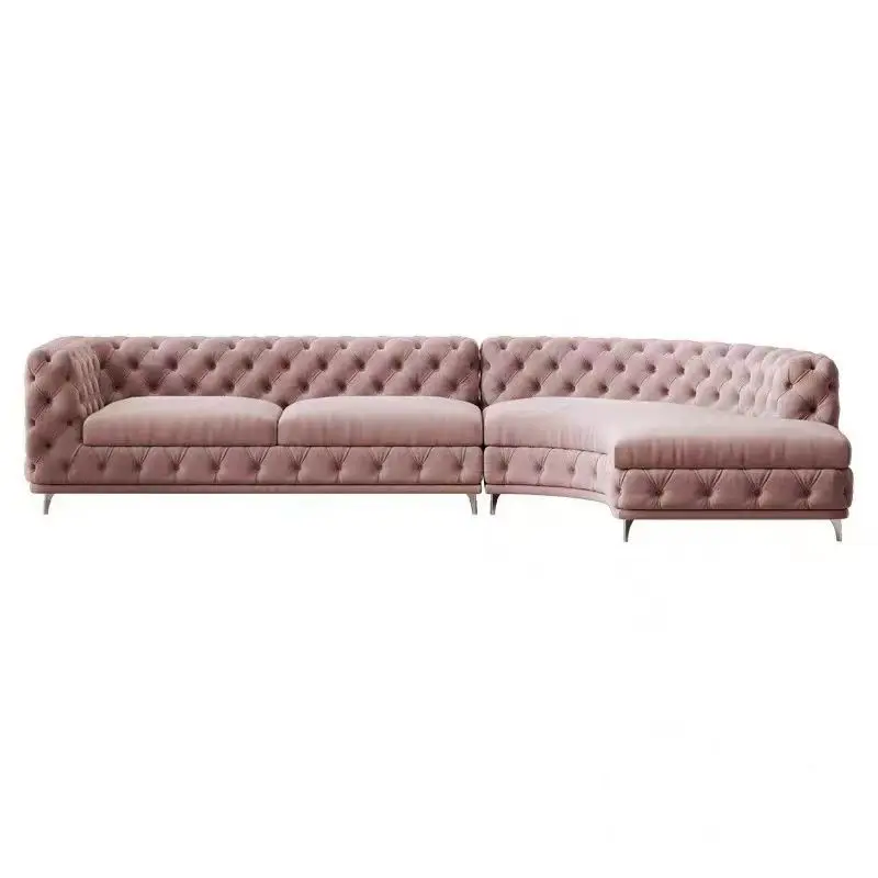 American light luxury cream wind velvet sofa designer pink buckle princess corner fabric sofa chair combination