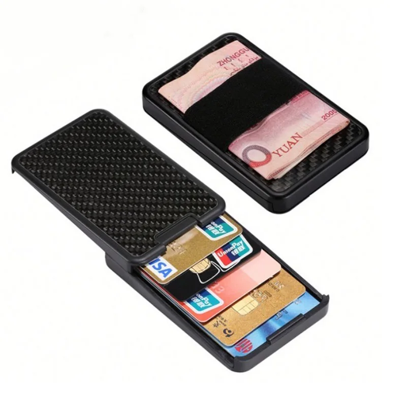 

2024 New Carbon Fiber Card Holder Slide Card Case Men Wallets Minimalist Wallet Organizer Purse Rfid Blocking