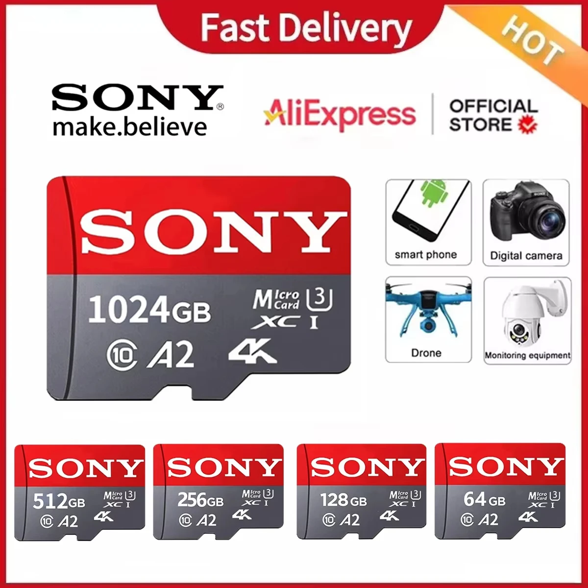 بطاقة Sony V60 عالية السرعة Micro SD (1 تيرابايت، 512 جيجابايت، 256 جيجابايت، 128 جيجابايت) متوافقة مع Kinect، Xbox 360، Xbox One، Xbox Games، Nintendo