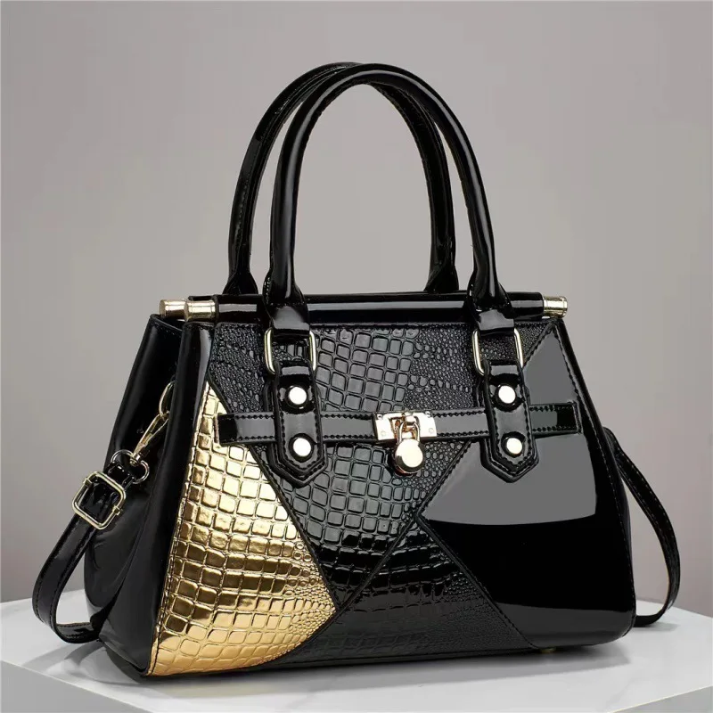 Snake Pattern New Light Luxury Texture Lizard Pattern Colored Handbag with Bright Leather One Shoulder Crossbody Bag