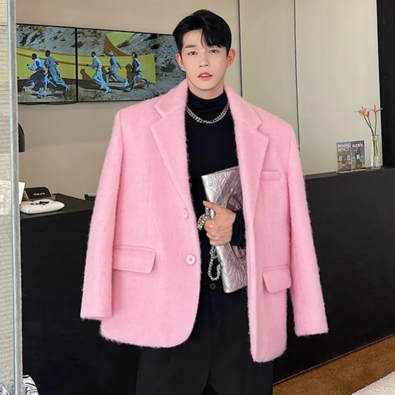 WVGA خريف شتاء جديد رجل المد الصوفية الكورية نمط دعوى سترة المتخصصة شيك عادية سميكة مبطن الكتف جيوب معاطف Ins W14174