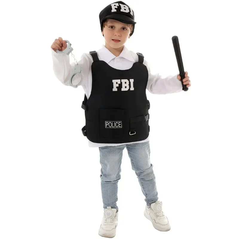 FBI Police Role-playing Kid Cosplay Costume Children\'s Police Vest Performance Clothing School Stage