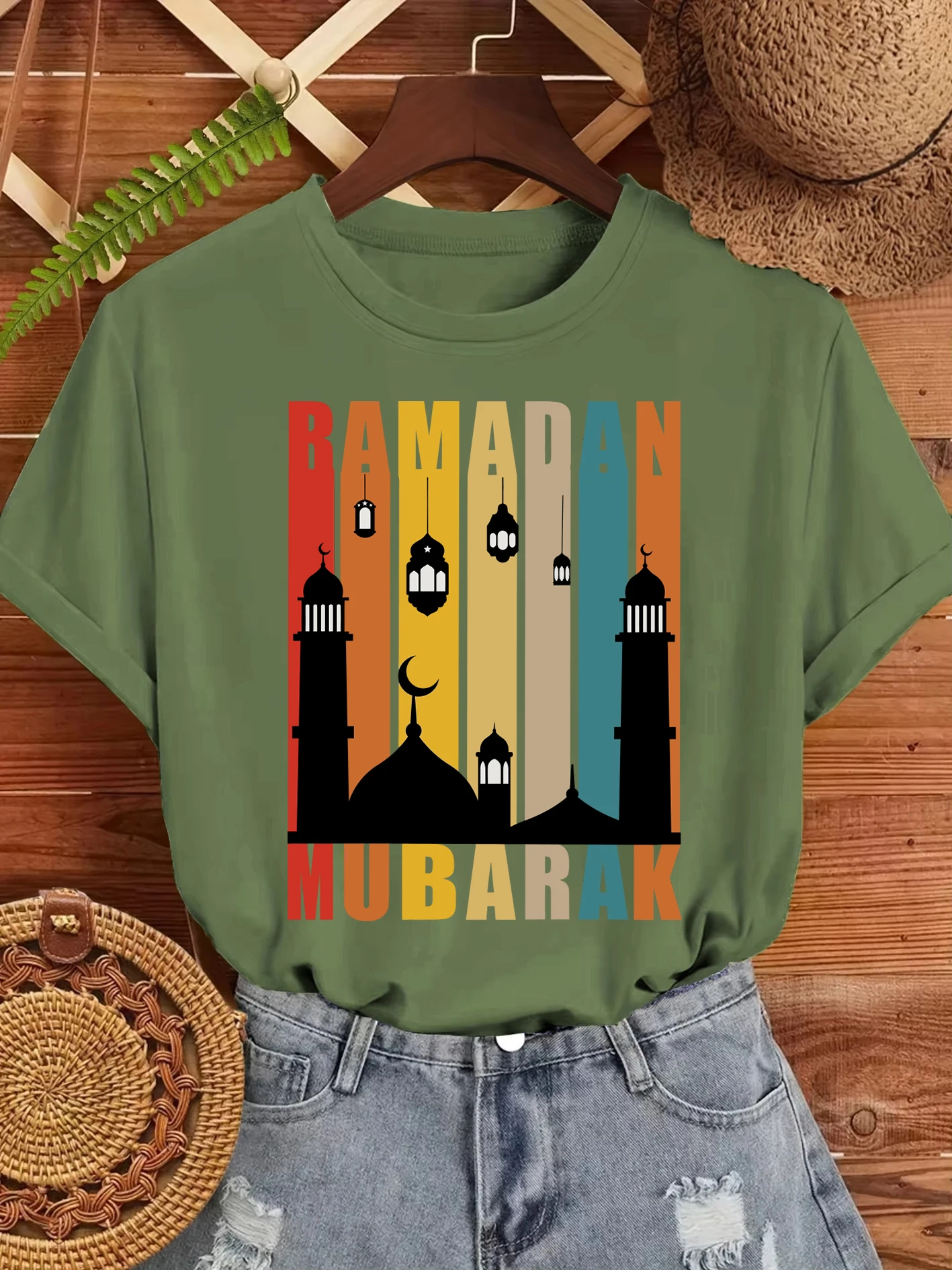 

Ramadan Mubarak Graffiti Print T Shirt Woman Summer O-Neck T-Shirts Casual Cotton Clothes Y2K All-Match Hip Hop Short Sleeve