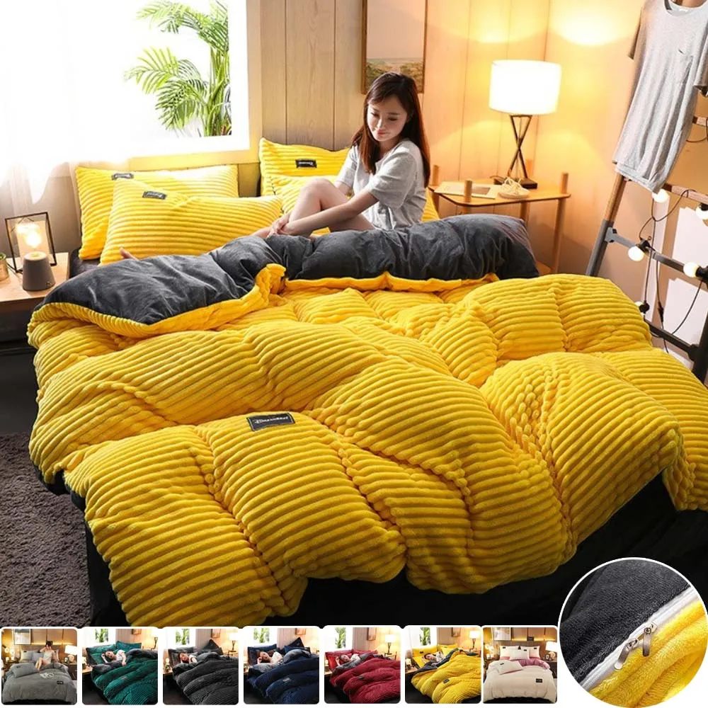 Velvet Duvet Cover Warm Thick Bed Quilt Cover Double Bed Skin-friendly Bedding Funda Nórdica 150x200 Funda Duvet 겨울용 따뜻한 이불 커버