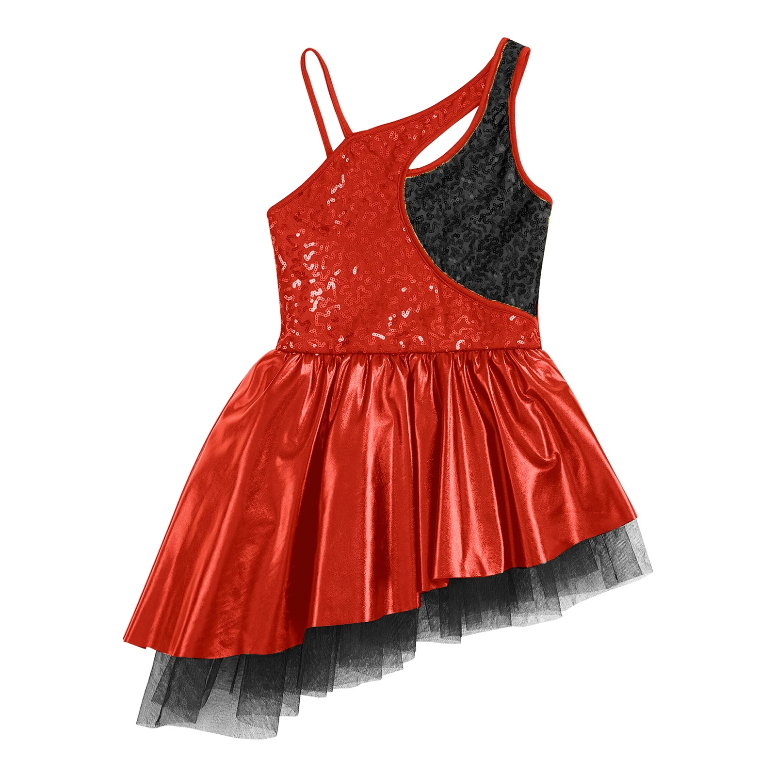 Vestido de balé com lantejoulas para meninas, saia de tule sem mangas, collant para bailarina, traje de dança infantil, tutu inclinados