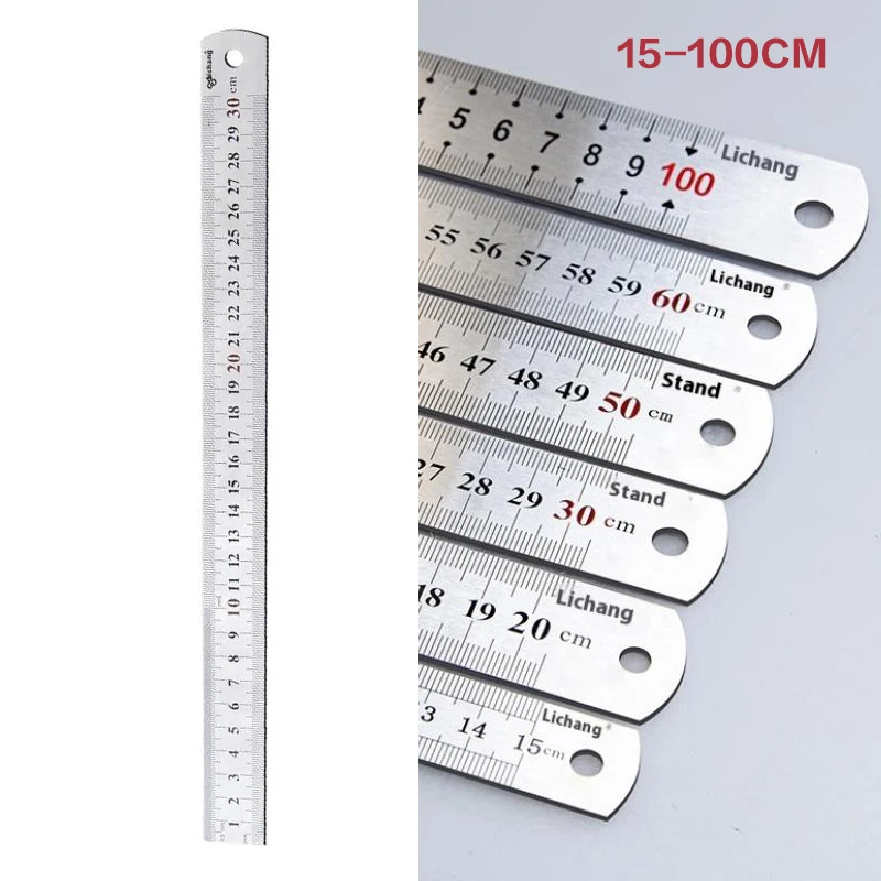 Satin Chrome Stainless Steel 15-100CM Machinist Ruler with MM Graduations, No Reflection