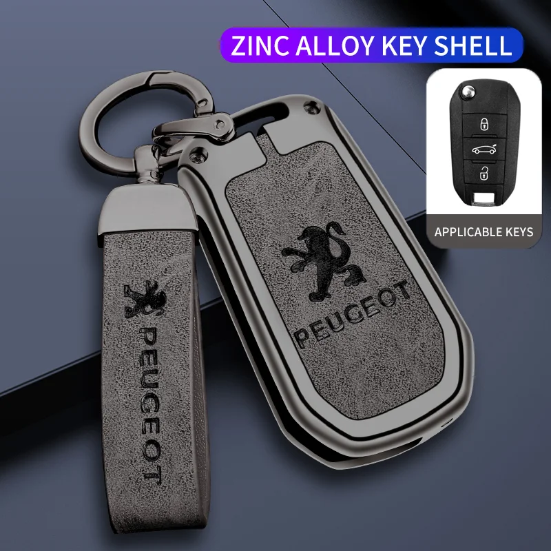 

Leather Zine Alloy Car Smart Key Case Shell Cover Protection Fob For Peugeot 208 2008 RCZ 301 308 508 5008 Keychain Accessories